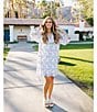 J.Marie Maggie Floral Lace Split V-Neck Long Sleeve Shift Dress, Color:White/Blue - Image 5