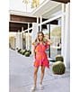 J.Marie Mara Sun Print V-Neck Short Flutter Sleeve Wrap Front Romper, Color:Pink - Image 4