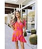 J.Marie Mara Sun Print V-Neck Short Flutter Sleeve Wrap Front Romper, Color:Pink - Image 5