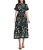 J.Marie Maxine Short Sleeve Button Front Midi Dress, Color:Green - Image 1