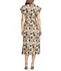 J.Marie Millie Short Sleeve Point Collar Belted Jacquard Button Front Midi Dress, Color:Beige - Image 2