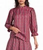 J.Marie Mock Neck 3/4 Sleeve Bow Back Plaid Coordinating Top - Image 1