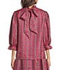 J.Marie Mock Neck 3/4 Sleeve Bow Back Plaid Coordinating Top - Image 2