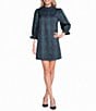 J.Marie Mock Neck Bow Back 3/4 Sleeve Tartan Plaid Shift Dress - Image 1