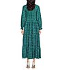 Color:Green - Image 2 - Norah Tie Split V-Neck Long Sleeve Tiered Maxi Dress