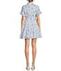 Color:White/Blue - Image 2 - Palmer Floral Print Short Ruffled Sleeve Belted Button Front Dress