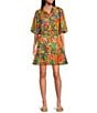 Color:Multi - Image 1 - Paloma Button Up Short Puff Sleeve Belted Tiered Dress