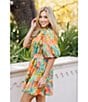 Color:Multi - Image 4 - Paloma Button Up Short Puff Sleeve Belted Tiered Dress