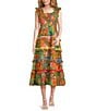 Color:Multi - Image 1 - Paloma Ruffle Strap Tiered Ric Rac Sleeveless Square Neck Pocketed Midi Dress