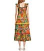 Color:Multi - Image 2 - Paloma Ruffle Strap Tiered Ric Rac Sleeveless Square Neck Pocketed Midi Dress