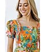 Color:Multi - Image 6 - Paloma Short Puff Sleeve Belted Romper