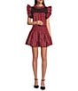 Color:Red Plaid - Image 4 - Rayna Embroidered Plaid Cap Sleeve Ruffle Neck Top