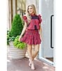 Color:Red Plaid - Image 5 - Rayna Embroidered Plaid Cap Sleeve Ruffle Neck Top