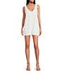Color:White - Image 1 - Ryane Scoop Neck Sleeveless Tie Back Embroidered Scalloped Front Pocket Romper