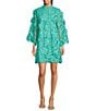 J.Marie Seraphina Floral 3D Lace Split Round Button Up Neck Long Sleeve Shift Dress, Color:Teal - Image 1