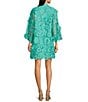 J.Marie Seraphina Floral 3D Lace Split Round Button Up Neck Long Sleeve Shift Dress, Color:Teal - Image 2