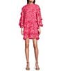 Color:Hot Pink - Image 1 - Seraphina Floral 3D Lace Split V Button Up Long Sleeve Shift Dress