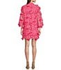 Color:Hot Pink - Image 2 - Seraphina Floral 3D Lace Split V Button Up Long Sleeve Shift Dress