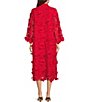 Color:Red - Image 2 - Seraphina Floral Long Sleeve 3D Lace Mandarin Collar Midi Dress