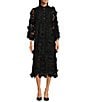Color:Black - Image 1 - Seraphina Floral Long Sleeve 3D Lace Mandarin Collar Midi Dress