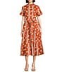 J.Marie Short Sleeve Button Front Midi Dress, Color:Orange - Image 1