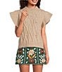 J.Marie Elliot Short Sleeve Crew Neck Cable Sweater, Color:Beige - Image 1