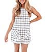 J.Marie Stassi Tweed Plaid Print Round Neck Sleeveless Romper, Color:White - Image 1