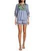 Color:Blue Stripe - Image 3 - Tristen 3/4 Sleeve Embroidery Coordinating Top