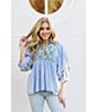 Color:Blue Stripe - Image 5 - Tristen 3/4 Sleeve Embroidery Coordinating Top