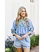 Color:Blue Stripe - Image 6 - Tristen 3/4 Sleeve Embroidery Coordinating Top