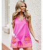 Color:Pink - Image 4 - V-Neck Sleeveless Embroidered Scalloped Romper