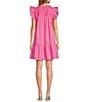 Color:Pink - Image 2 - Wrin Ruffle Crew Neck Cap Sleeve Novelty Trim Side Pocket Tiered Waistless Dress