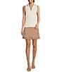 Color:Coffee/Cream - Image 3 - Agnes Geometric Print Catalina Cloth Knit A-Line Pleated Hem Pull-On Skort