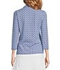 J.McLaughlin Aida Printed Catalina Cloth Split V-Neck 3/4 Sleeve Top, Color:Navy/Light Blue - Image 2