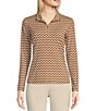 Color:Coffee - Image 1 - Bedford Catalina Cloth Knit Printed Mock Neck Long Sleeve Half-Zip Top