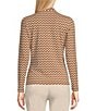 Color:Coffee - Image 2 - Bedford Catalina Cloth Knit Printed Mock Neck Long Sleeve Half-Zip Top