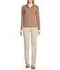 Color:Coffee - Image 3 - Bedford Catalina Cloth Knit Printed Mock Neck Long Sleeve Half-Zip Top