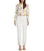 J.McLaughlin Betty Printed Catalina Cloth Point Collar Long Sleeve Button Front Top, Color:Off White/Gold/Brown - Image 3