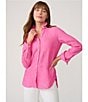 J.McLaughlin Britt Linen Point Collar Long Sleeve Button Front Blouse, Color:Persian Pink - Image 5