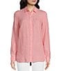 Color:Pink - Image 1 - Britt Linen Point Collar Long Sleeve Button-Front Shirt