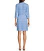 Color:Blue - Image 2 - Brynn Geo Print Jersey Knit Collared V-Neck 3/4 Sleeve Chest Pocket Belted Shirt Dress