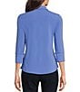 Color:Denim Blue - Image 2 - Brynn 3/4 Sleeve Point Collar Shirt