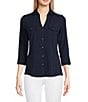 Color:Navy - Image 1 - Brynn 3/4 Sleeve Point Collar Shirt