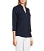 Color:Navy - Image 4 - Brynn 3/4 Sleeve Point Collar Shirt