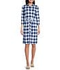 Color:Blue - Image 1 - Calla Printed Point Collar 3/4 Sleeves Tie Belt Shirt Dress