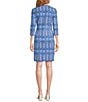 Color:Blue - Image 2 - Carly Catalina Cloth Knit Equestrian Print Split V-Neck 3/4 Sleeve Bodycon Dress
