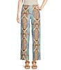 Color:Aqua Multi - Image 1 - Carter Linen Ikat Print Straight-Leg Side Zip Pants