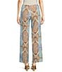 Color:Aqua Multi - Image 2 - Carter Linen Ikat Print Straight-Leg Side Zip Pants