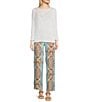 Color:Aqua Multi - Image 3 - Carter Linen Ikat Print Straight-Leg Side Zip Pants