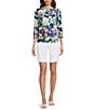 Color:Navy - Image 3 - Catalina Cloth Knit Wavesong Floral Print Boat Neck 3/4 Sleeve Top